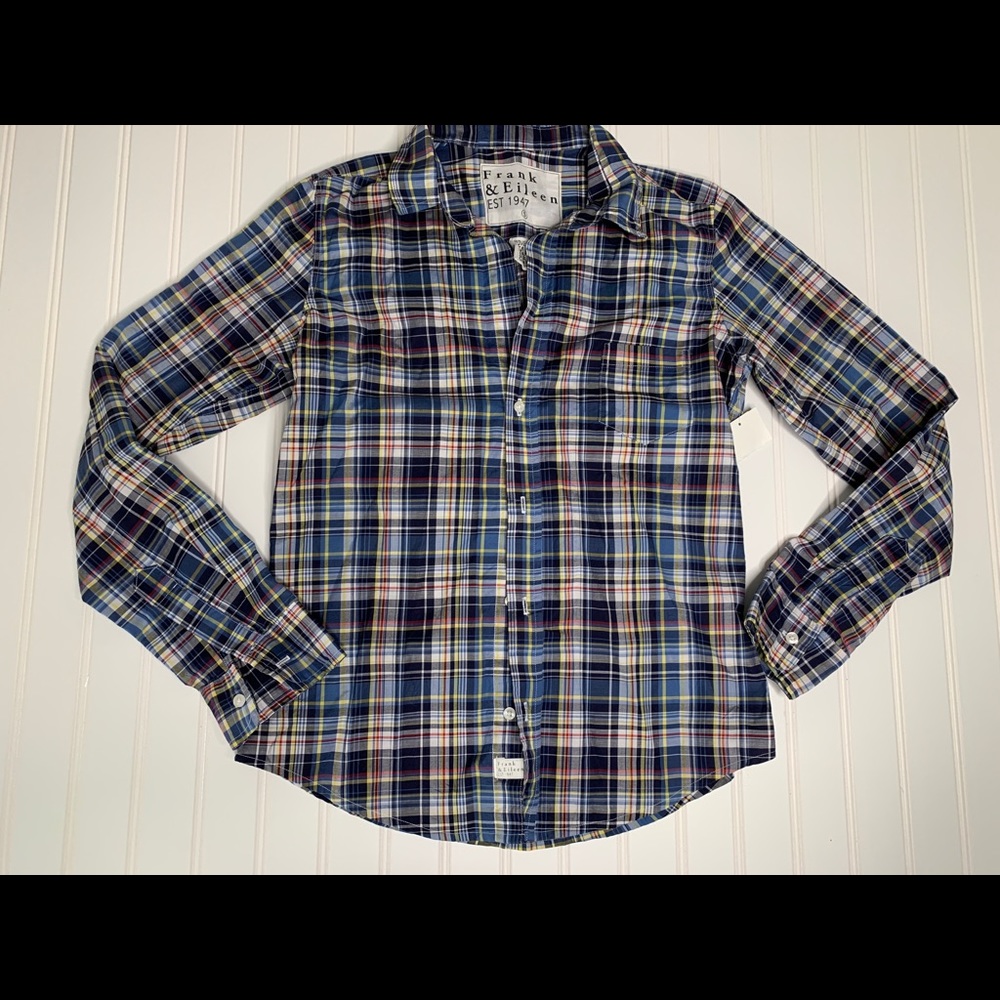 Frank & Eileen Women's Barry Button up Shirt blue Plaid Small NEW